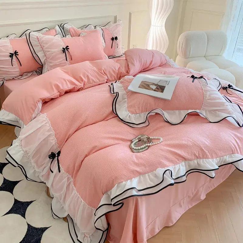 Princess Girls Lace Ruffled Bow Bedding Sets - Venus Trendy Fashion Online