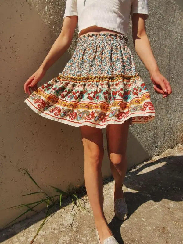Printed Skirt Bohemian Ethnic Ruffle Skirt - Venus Trendy Fashion Online