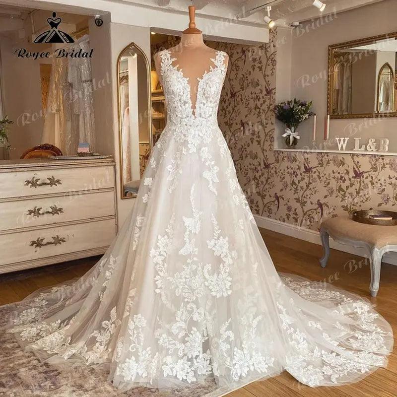 Robe Mariee Sleeveless V Neck Wedding Dress - Venus Trendy Fashion Online