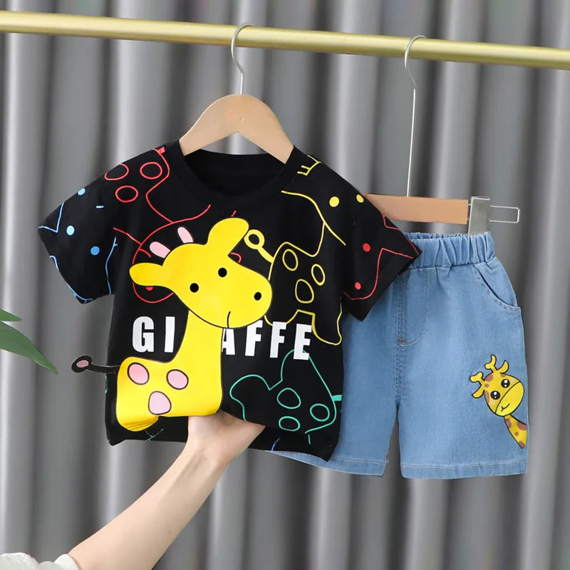 Fashion Cartoon Kid's T-Shirt Shorts Sets