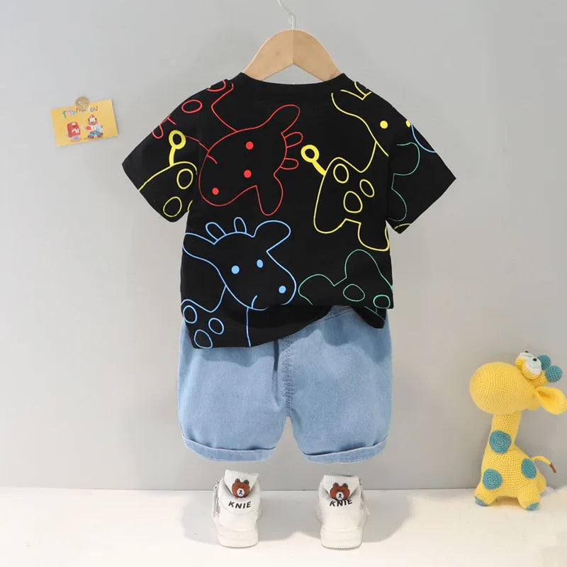 Fashion Cartoon Kid's T-Shirt Shorts Sets