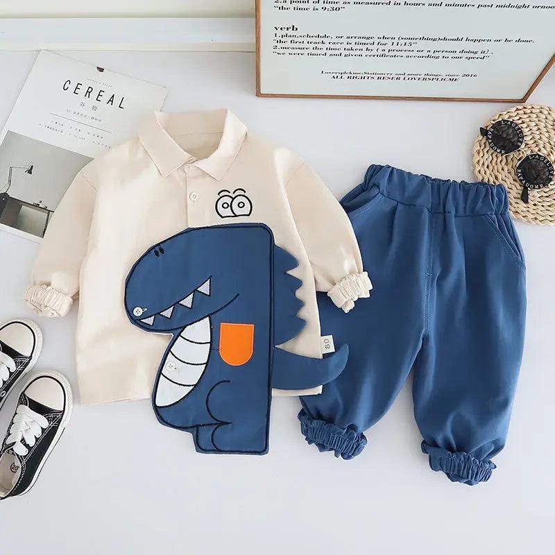 Kids Cotton Sport Patchwork Dinosaur Shirt Jeans 2Pcs/Set - Venus Trendy Fashion Online