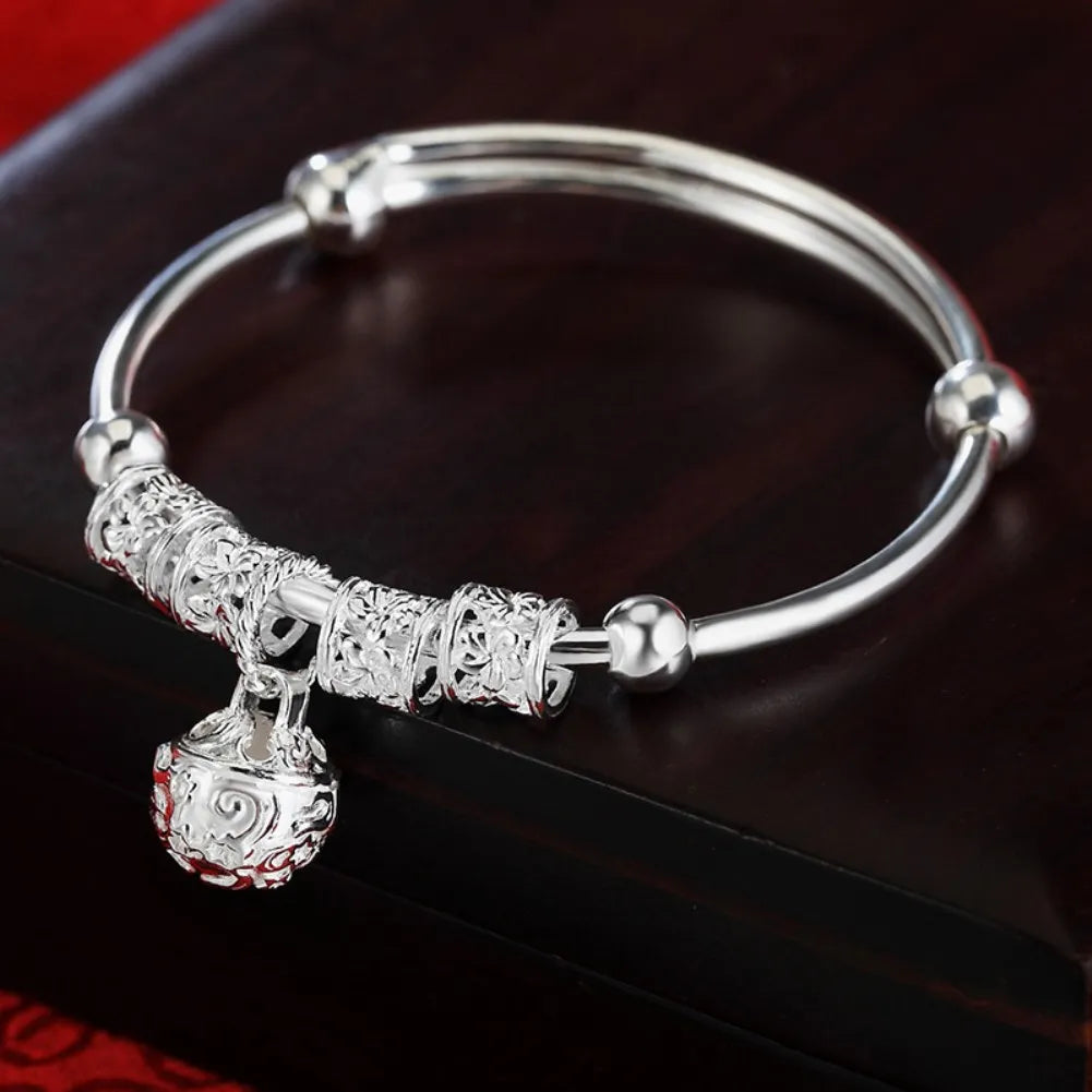925 Sterling Silver hollow Bells ball adjustable Bracelets