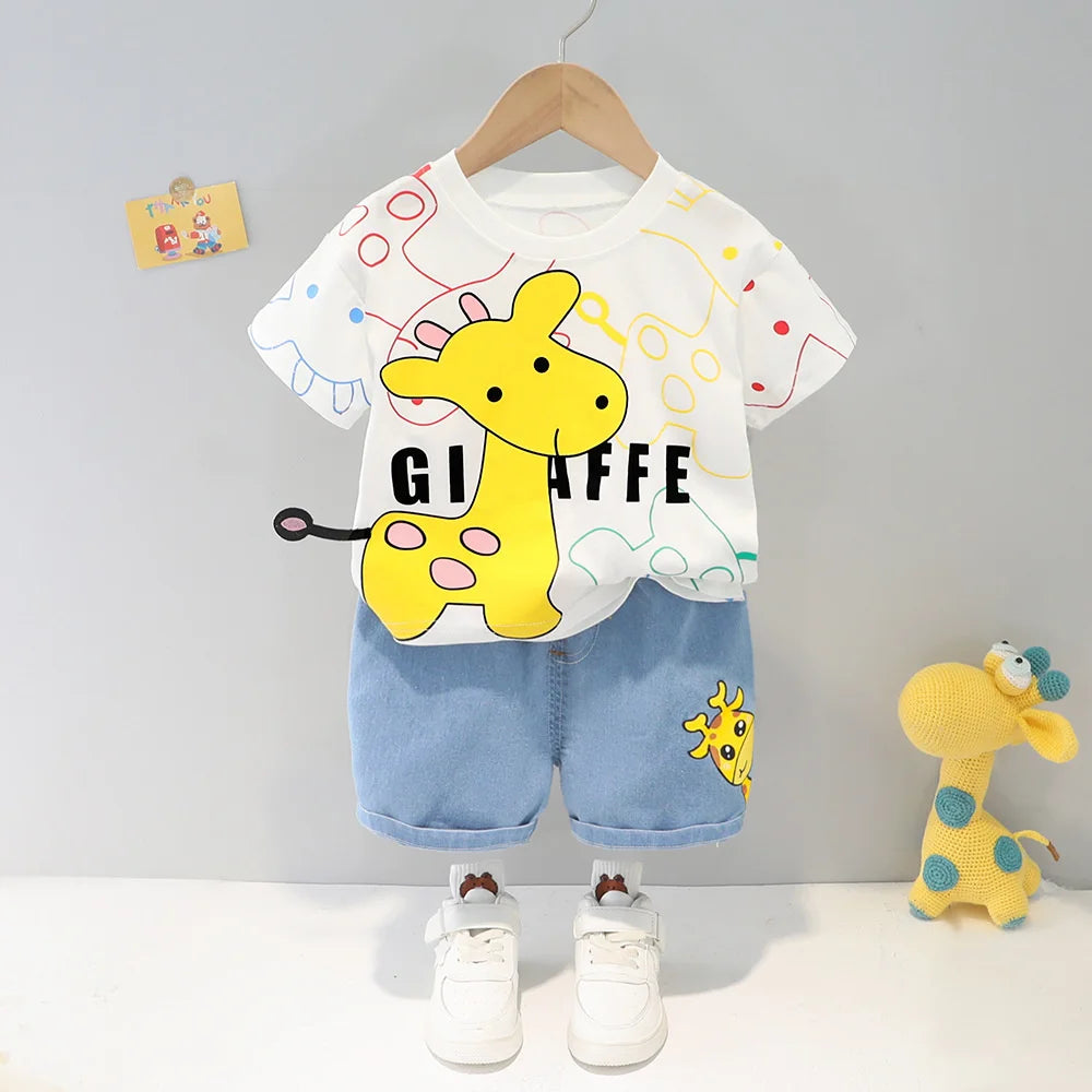 Fashion Cartoon Kid's T-Shirt Shorts Sets