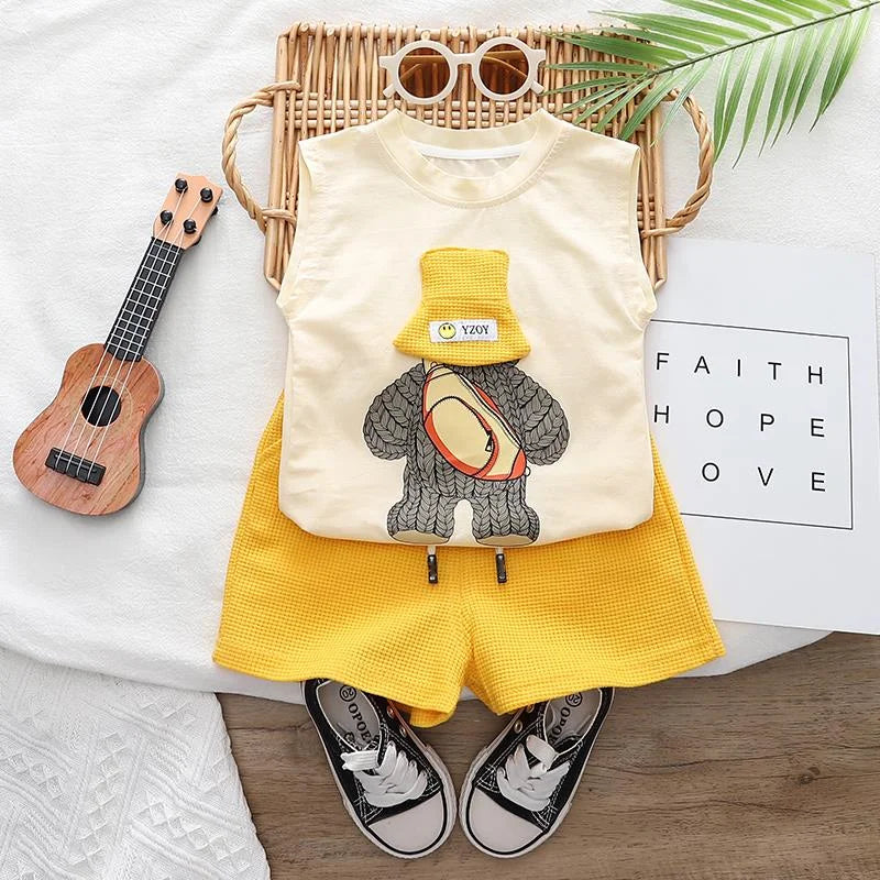 Summer Children Cartoon Vest Shorts Sets