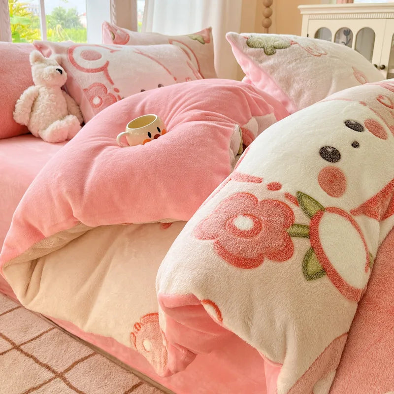 Cute Cartoon Strawberry Pattern Printed Bedding Set