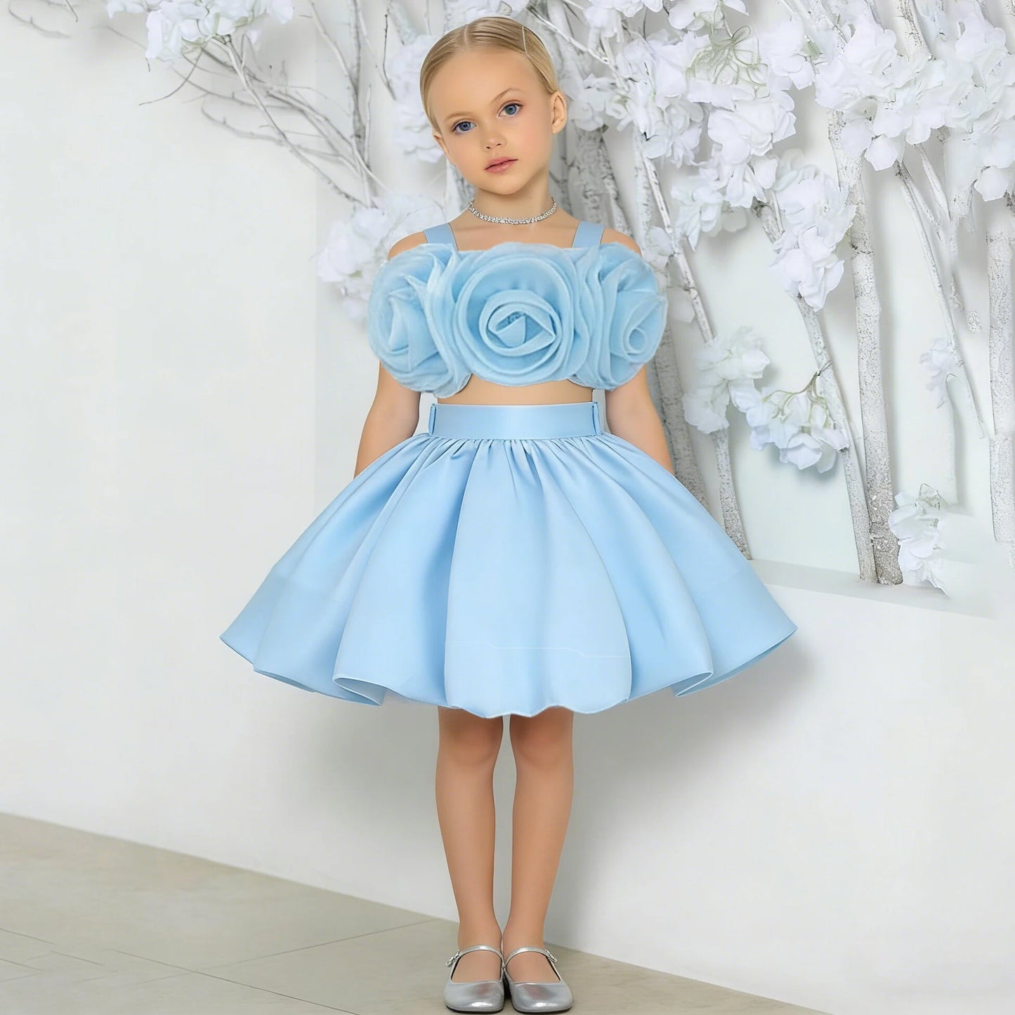 Elegant 3D Flower Baptism Party Girls Dress