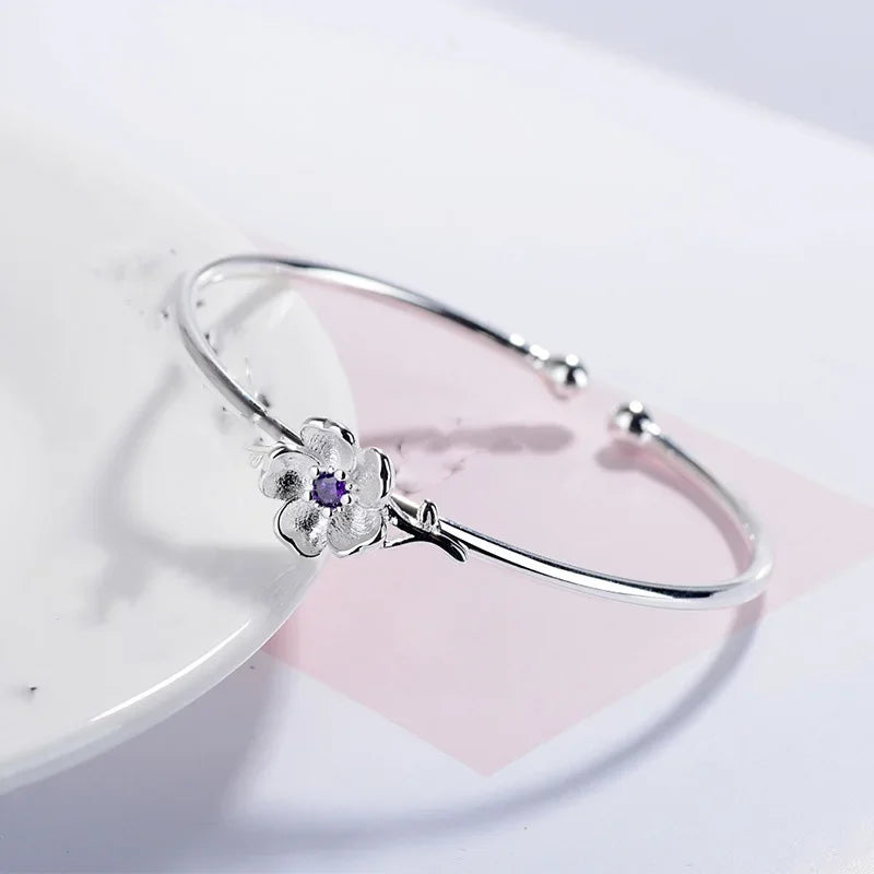 Fashion 925 Sterling Silver Shiny Cherry Blossoms Bracelets