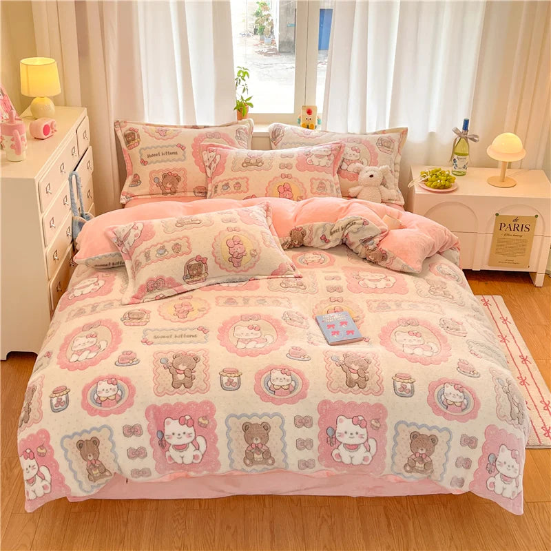 Cute Bear Duvets Cover Soft Blanket (No Pillowcase)