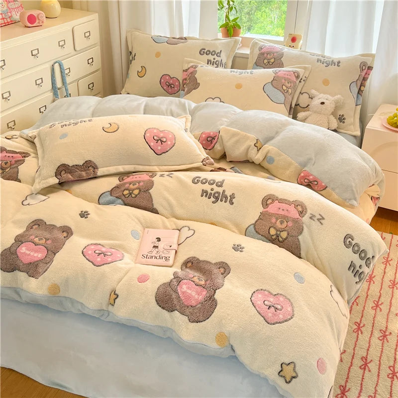 Cute Bear Duvets Cover Soft Blanket (No Pillowcase)