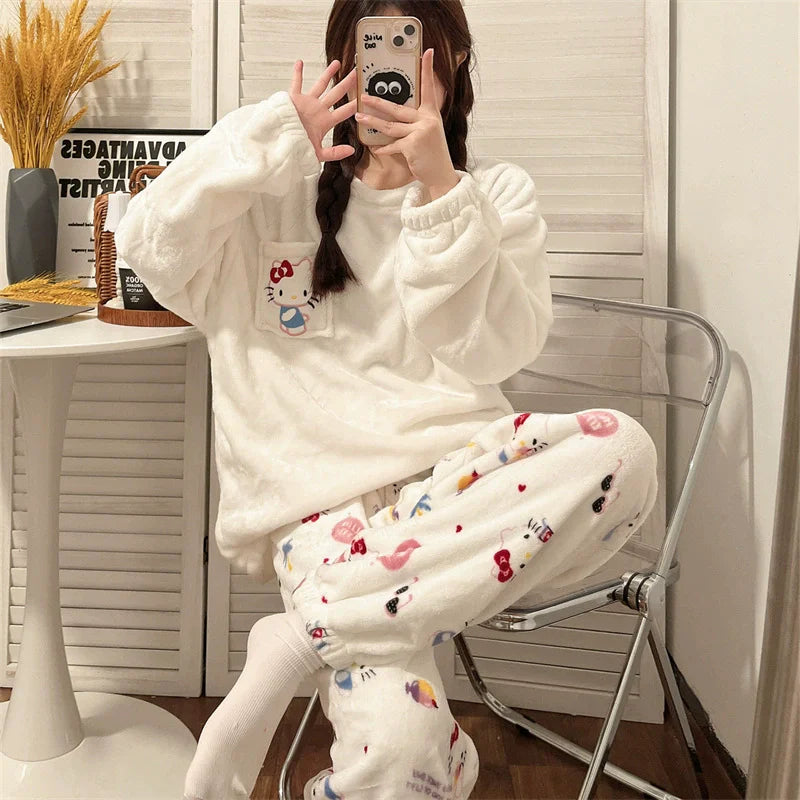 Cartoon's Flannel Women Warm Pajamas