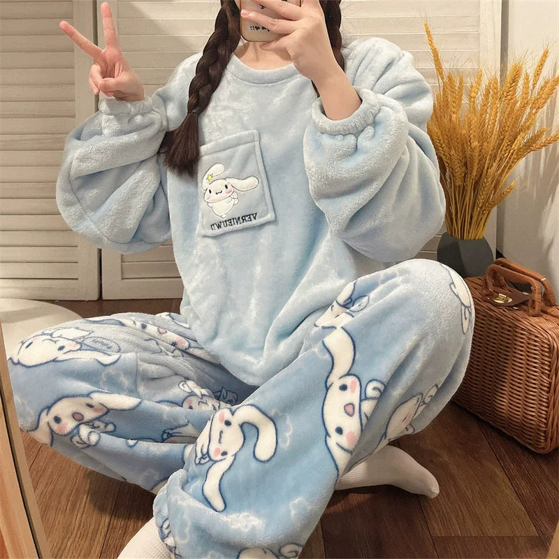 Cartoon's Flannel Women Warm Pajamas