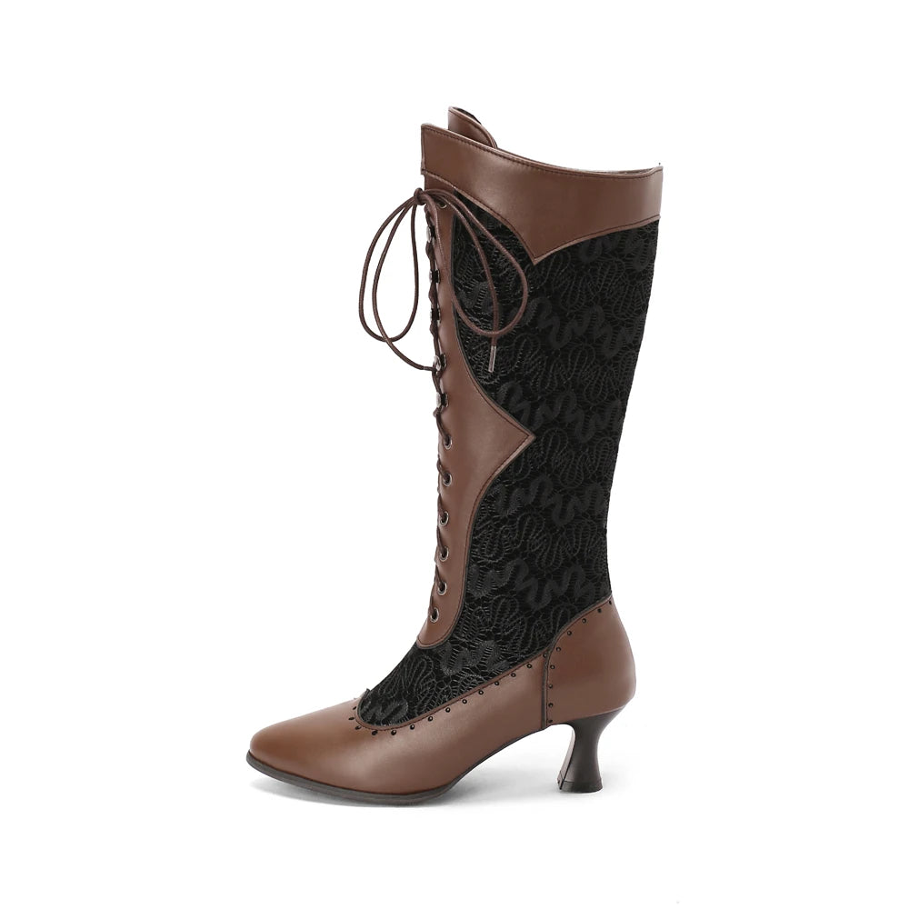 Women Victorian Pointed Toe Mid-Calf Boots - Venus Trendy Fashion Online