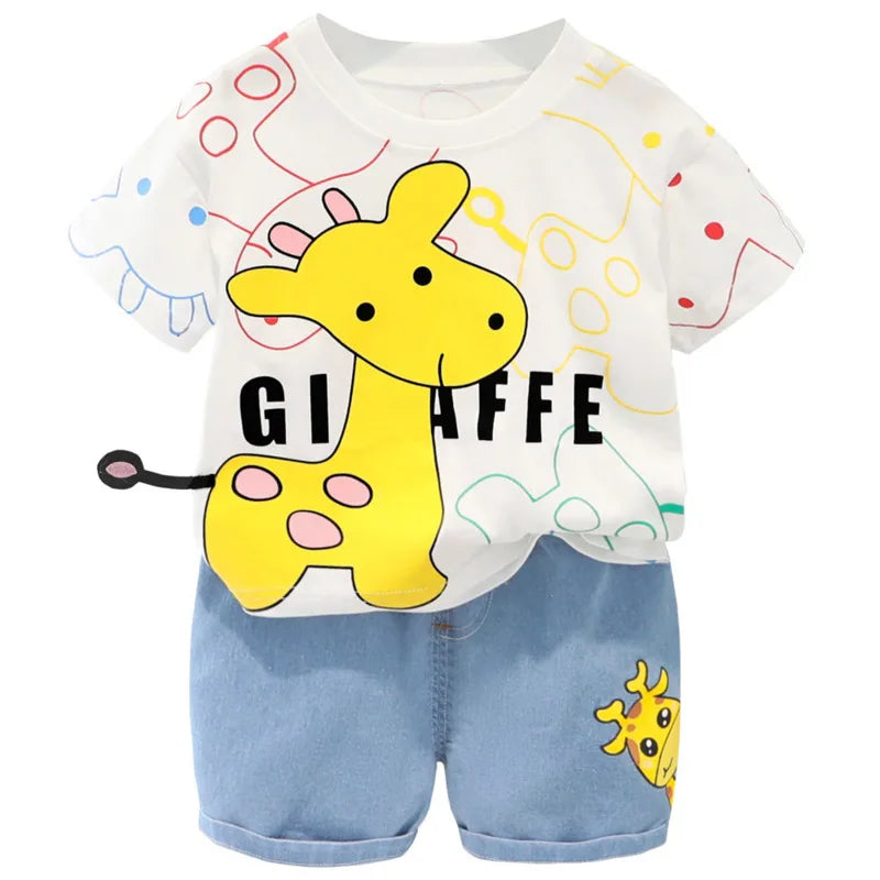 Fashion Cartoon Kid's T-Shirt Shorts Sets