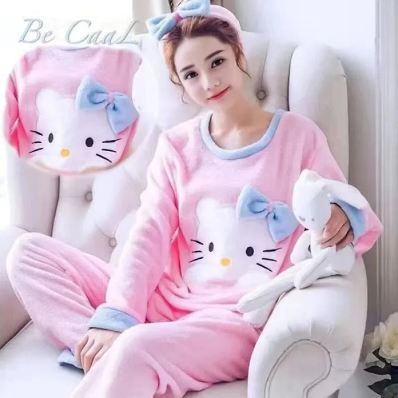 Cartoon's Flannel Women Warm Pajamas