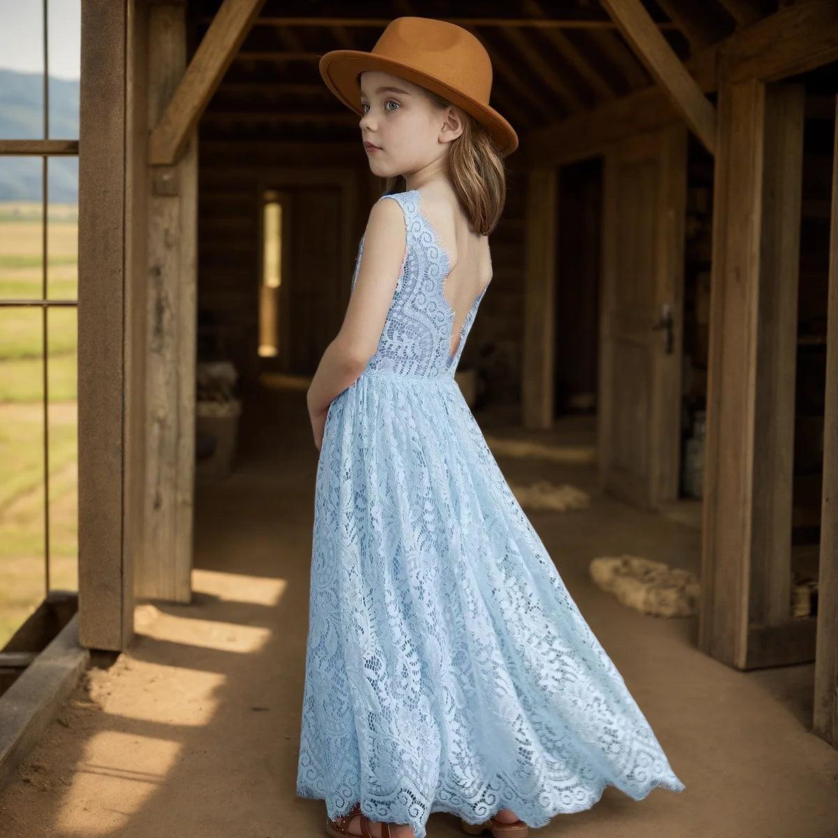 Princess Girls Cotton Lace Party Long Dress - Venus Trendy Fashion Online