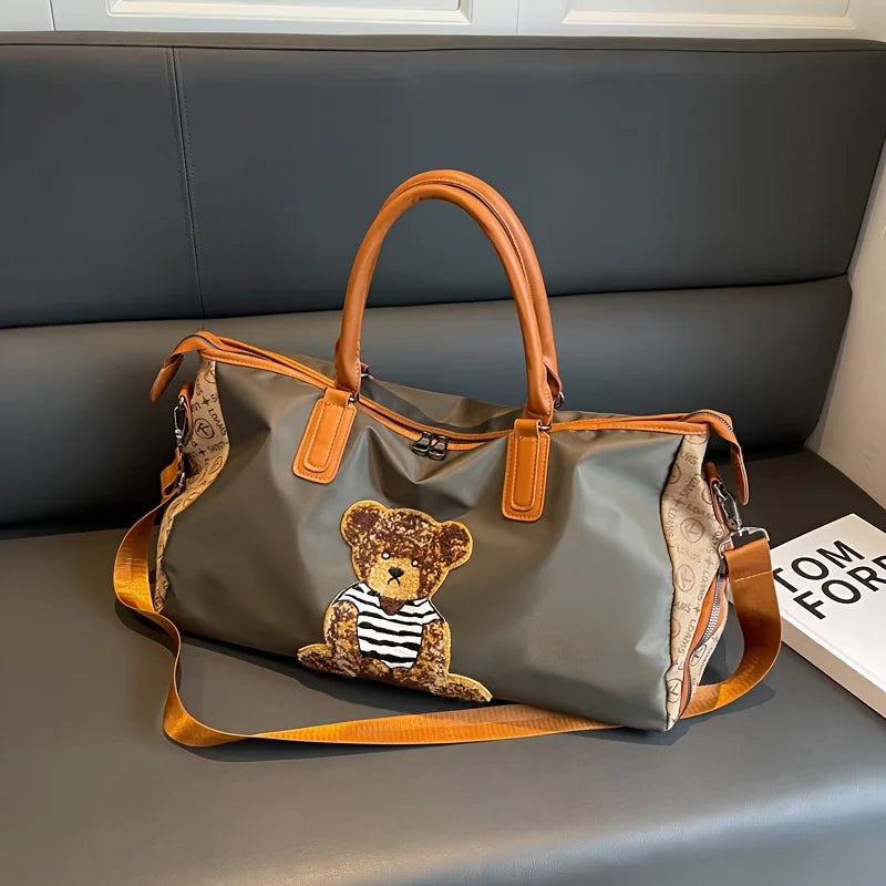 Large Capacity Travel Bag with Bear & Cat Design