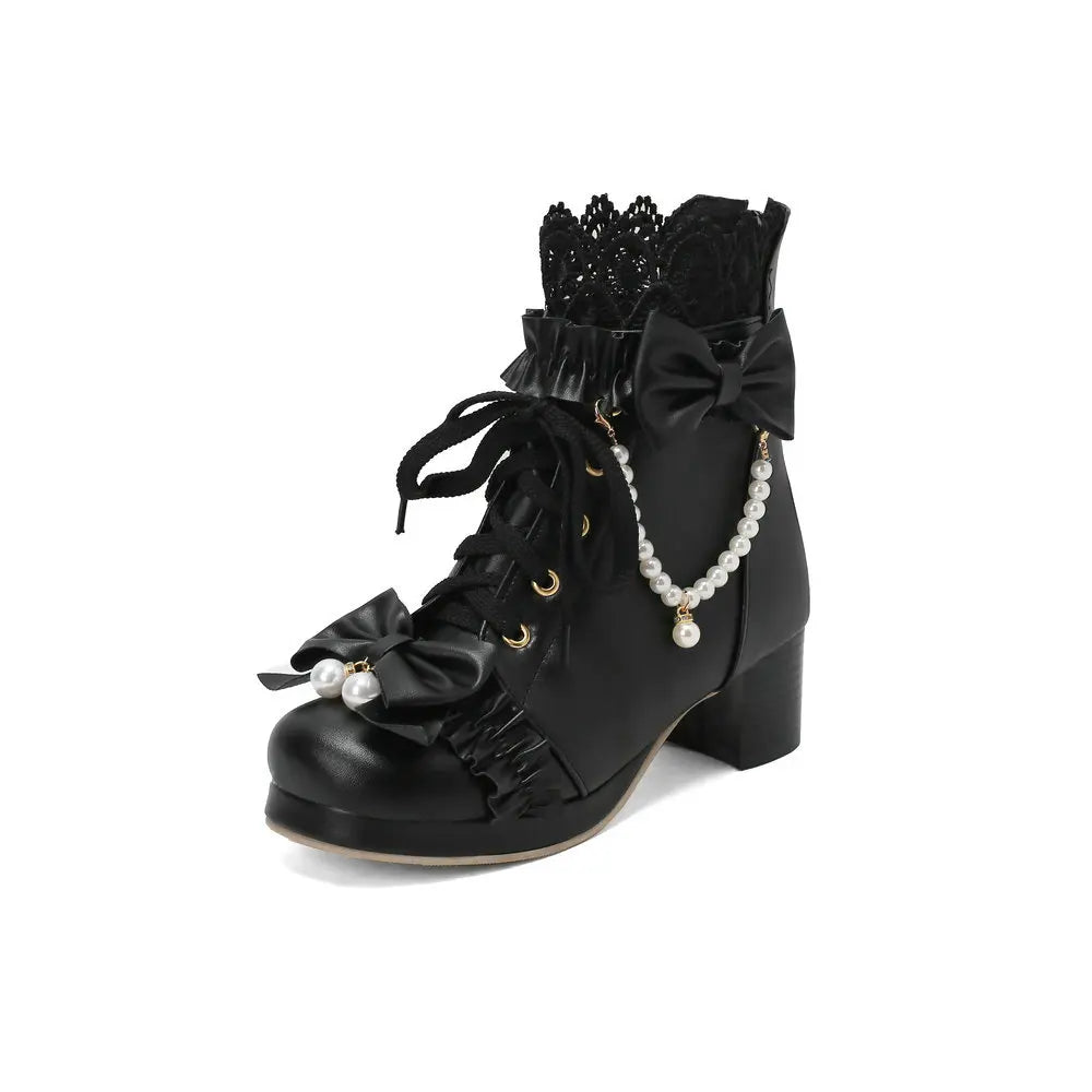 Lace Up Chunky Heel Sweet Lolita Shoes - Venus Trendy Fashion Online