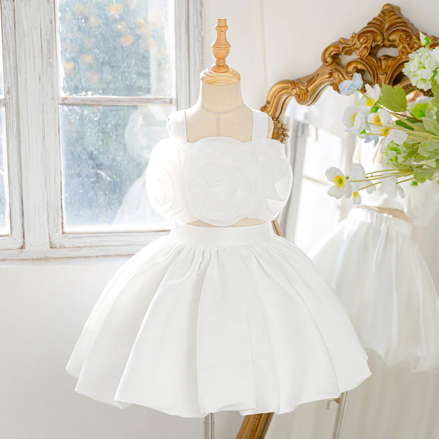 Elegant 3D Flower Baptism Party Girls Dress