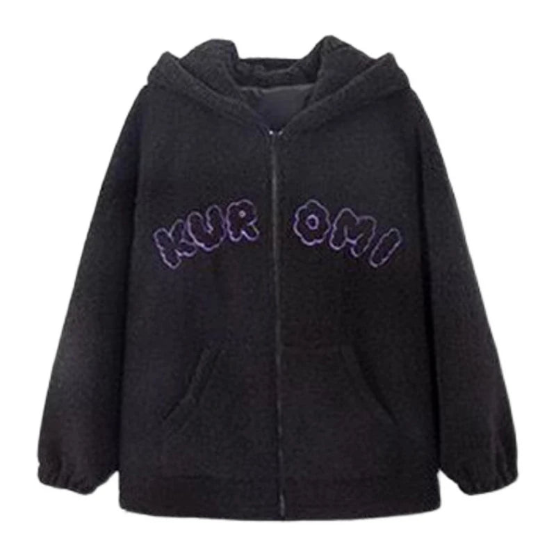 Anime Kuromi Women Black Embroidery Hoodies