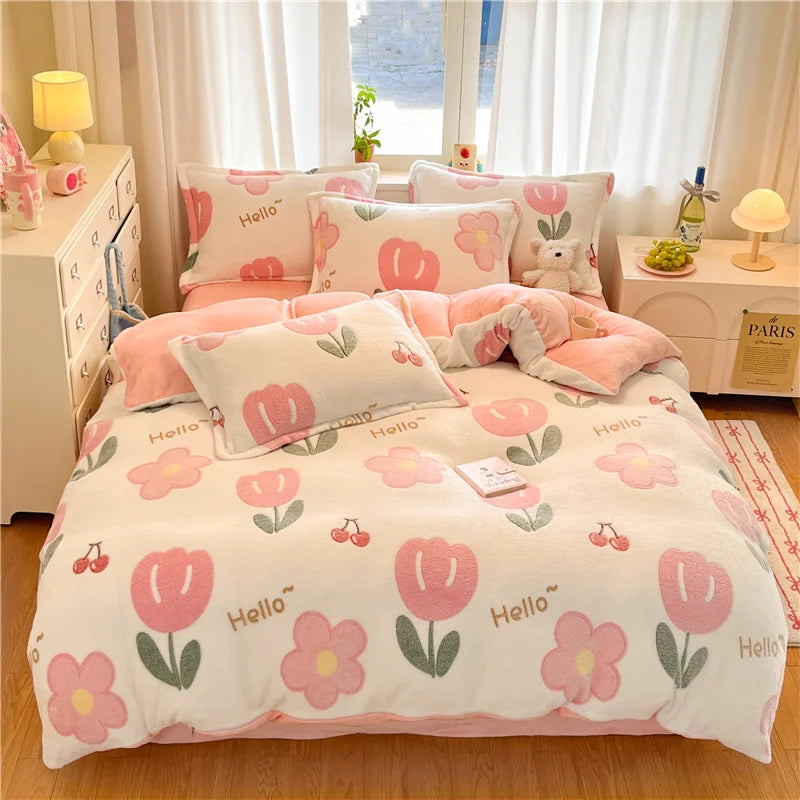Cute Bear Duvets Cover Soft Blanket (No Pillowcase)