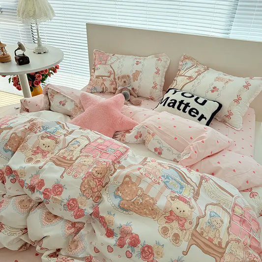 Korean Kawaii  Bear Floral Bedding sets