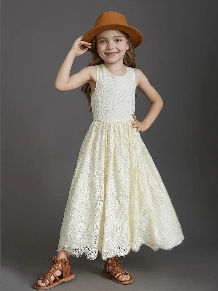 Princess Girls Cotton Lace Party Long Dress - Venus Trendy Fashion Online