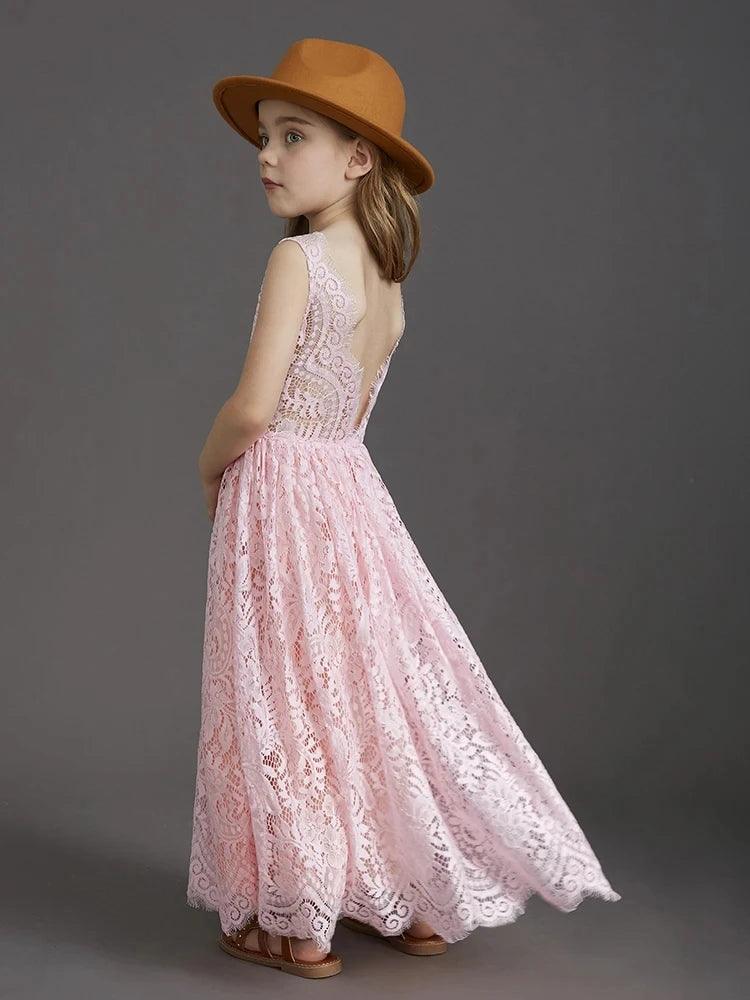 Princess Girls Cotton Lace Party Long Dress - Venus Trendy Fashion Online