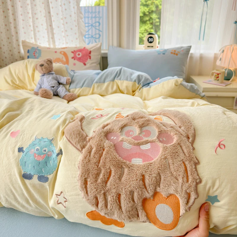 Cute Cartoon's Bow Towel Embroidery Girls Bedding Set