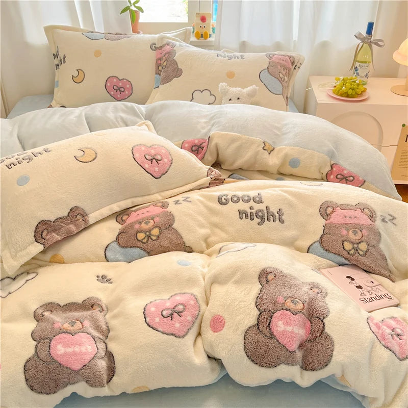 Cute Bear Duvets Cover Soft Blanket (No Pillowcase)