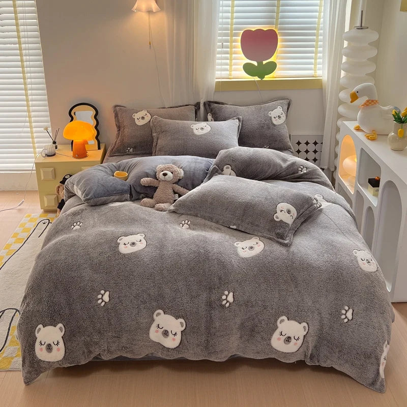 Cute Bear Duvets Cover Soft Blanket (No Pillowcase)