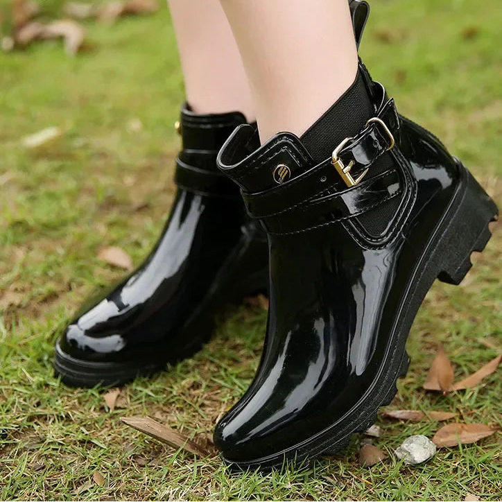 Women Leather Pu Ankle Rain Boots