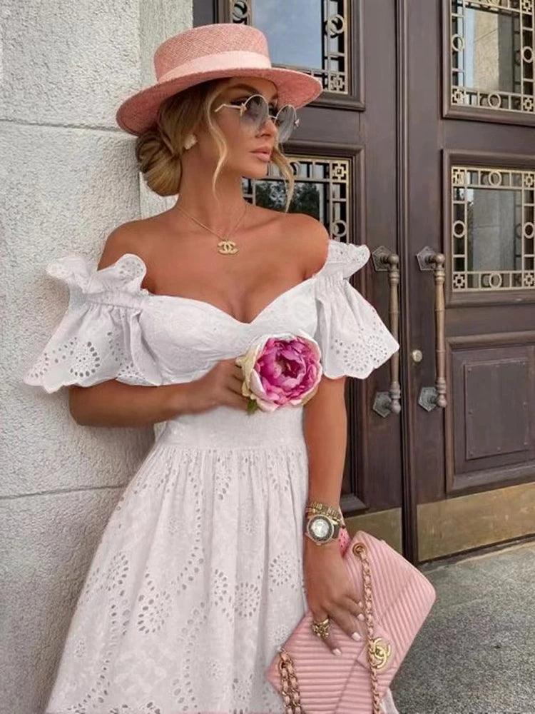 Women Sexy Off Shoulder Lace Long Dress - Venus Trendy Fashion Online