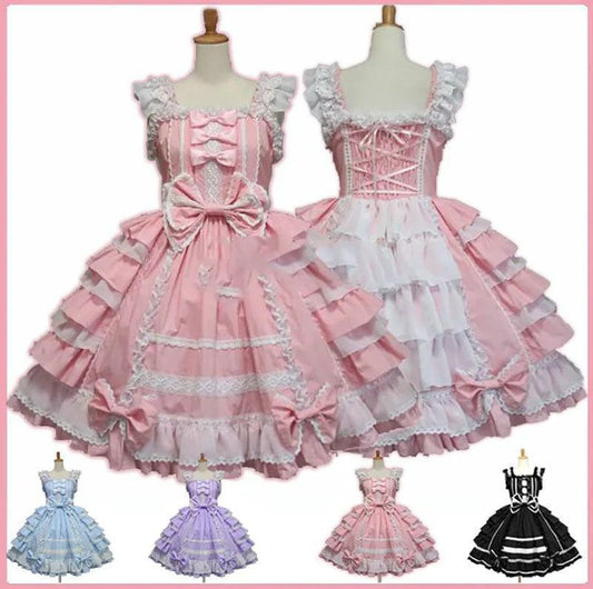 Women Alice Lolita Angel Pink Cotton Princess Dress