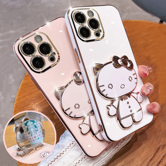 Cute Hello Kitty Mirror Bracket Holder Case For iPhone