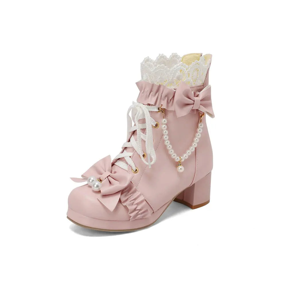 Lace Up Chunky Heel Sweet Lolita Shoes - Venus Trendy Fashion Online