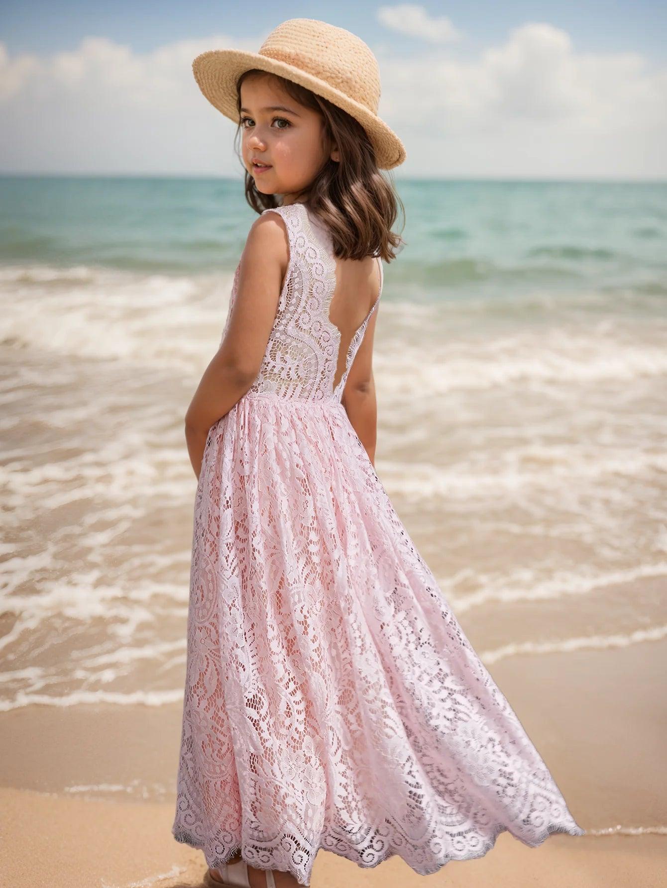 Princess Girls Cotton Lace Party Long Dress - Venus Trendy Fashion Online