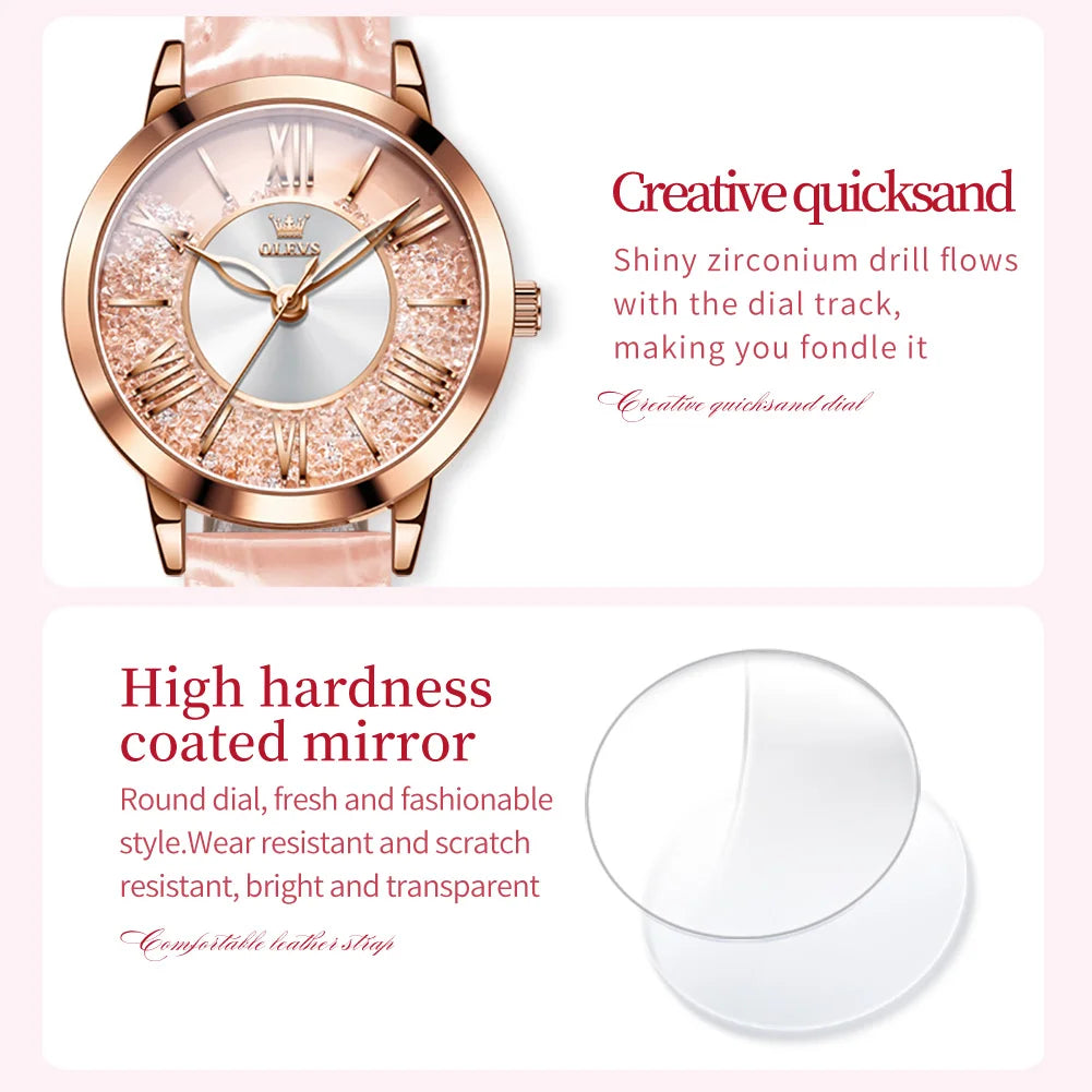 OLEVS 5539 Quartz Woman Flowing Crystal Design Watch