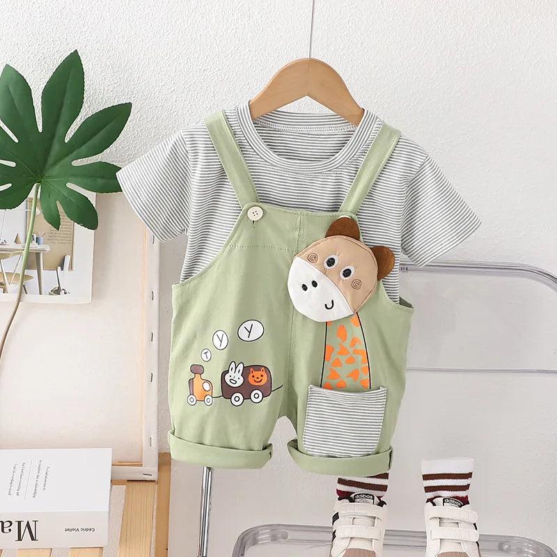 Children Cartoon's Striped Short Sleeve T-Shirt Sets