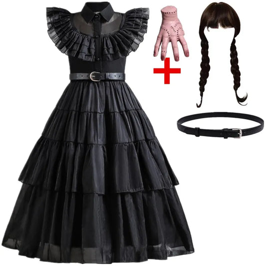 Wednesday Girl Costume for Carnival Halloween Black Events Cosplay Dress