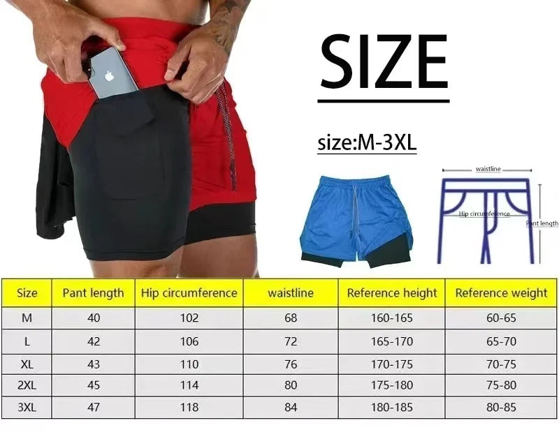 Men Running  2 In 1 Double-deck Sport Shorts