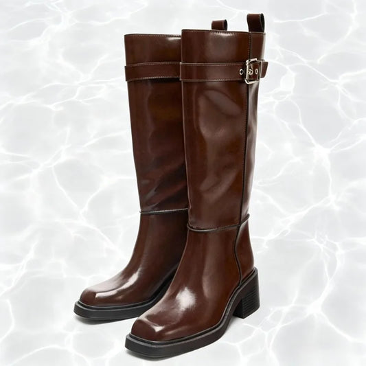 British Style Women Brown Knee Boots