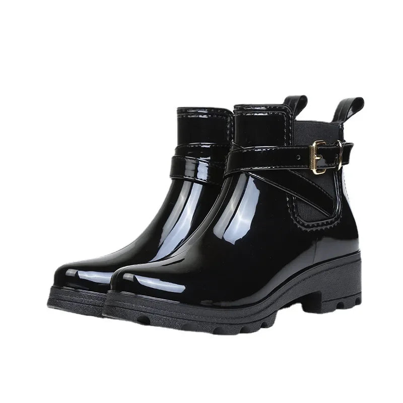 Women Leather Pu Ankle Rain Boots