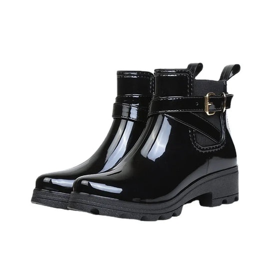 Women Leather Pu Ankle Rain Boots