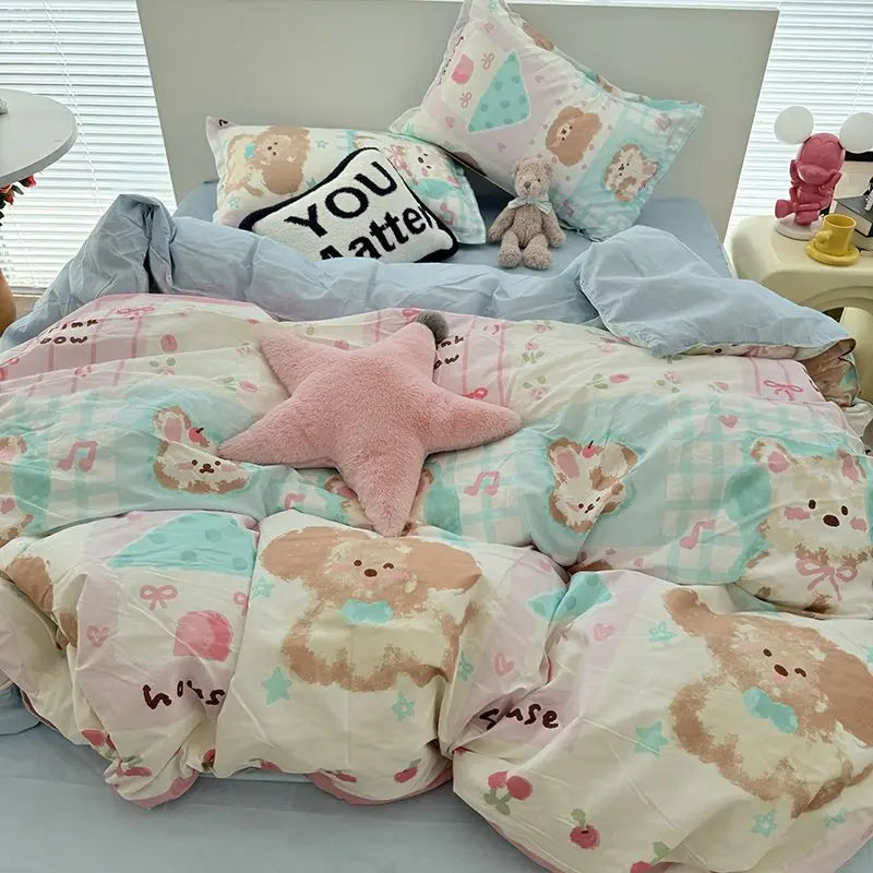 Korean Kawaii  Bear Floral Bedding sets