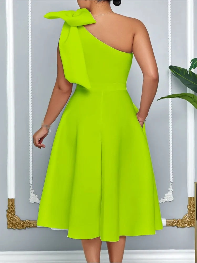 French One Shoulder A Line Pleated Party Dress