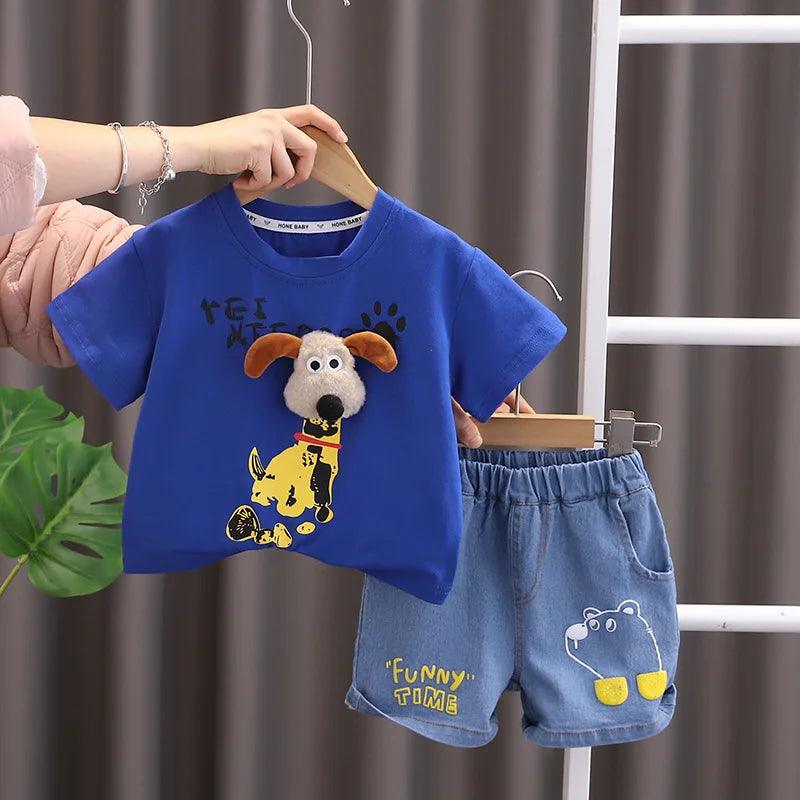 Summer Kids Cartoon Cotton T Shirts Shorts 2Pcs/sets