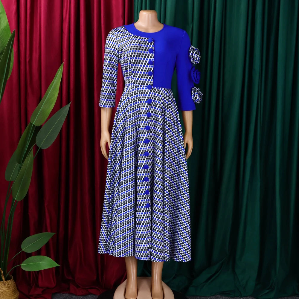 Elegant Fall Fashion African 3/4 Sleeve Party Dress