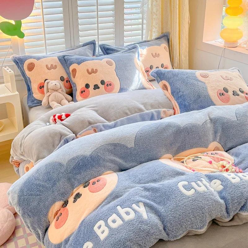 Winter Cartoon Style Duvet Covers Velvet (No Pillows cases) - Venus Trendy Fashion Online