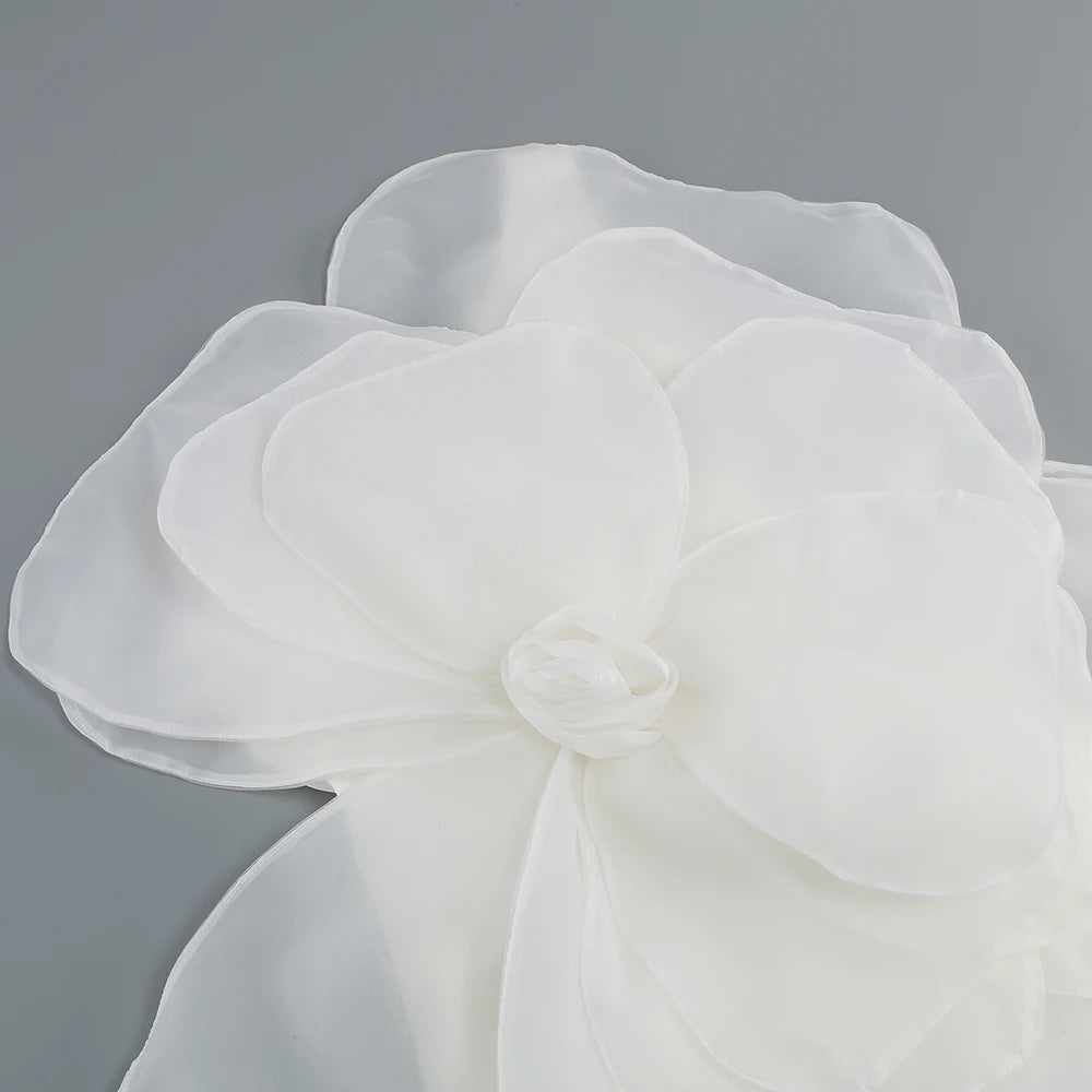 New Style White Oblique Shoulder with Decorative Flower Dress - Venus Trendy Fashion Online